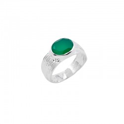 Bague large Argent - Anneau strié & Cabochon Onyx vert ovale CANYON BIJOUX ARGENT