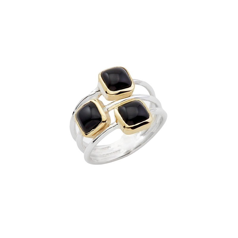 Bague argent doré PAVES carrés - Onyx noir CANYON