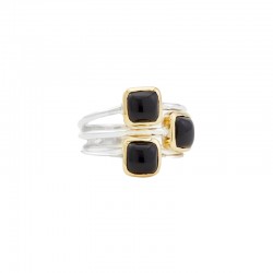 Bague argent doré PAVES carrés & Cabochons onyx noir TAILLE 60