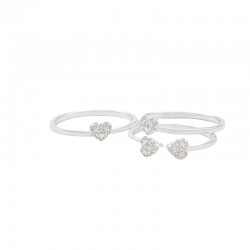 Bague large LOVELY Argent - Multi anneaux & Coeurs zircons blancs TAILLE 58
