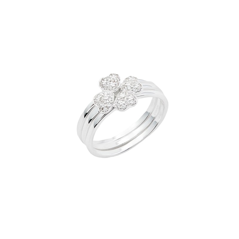 Bague large Argent - Multi anneaux & Multi coeurs zircons blancs CANYON