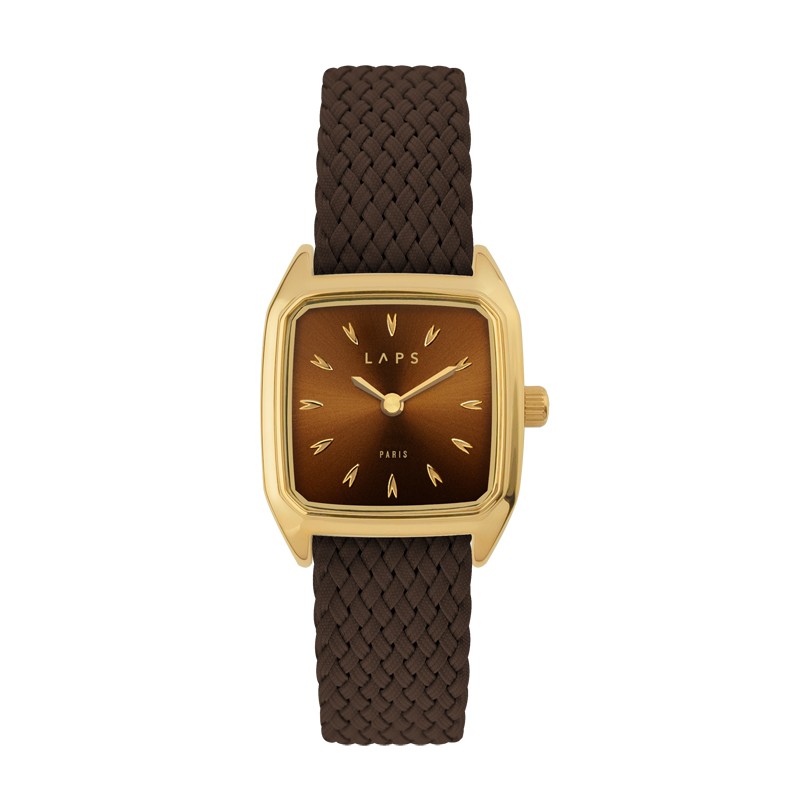 Montre PRIMA NOVA CHOCO - cadran carré & bracelet tressé marron - Laps Montre PRIMA NOVA CHOCO - cadran carré & bracelet tressé marron - Laps