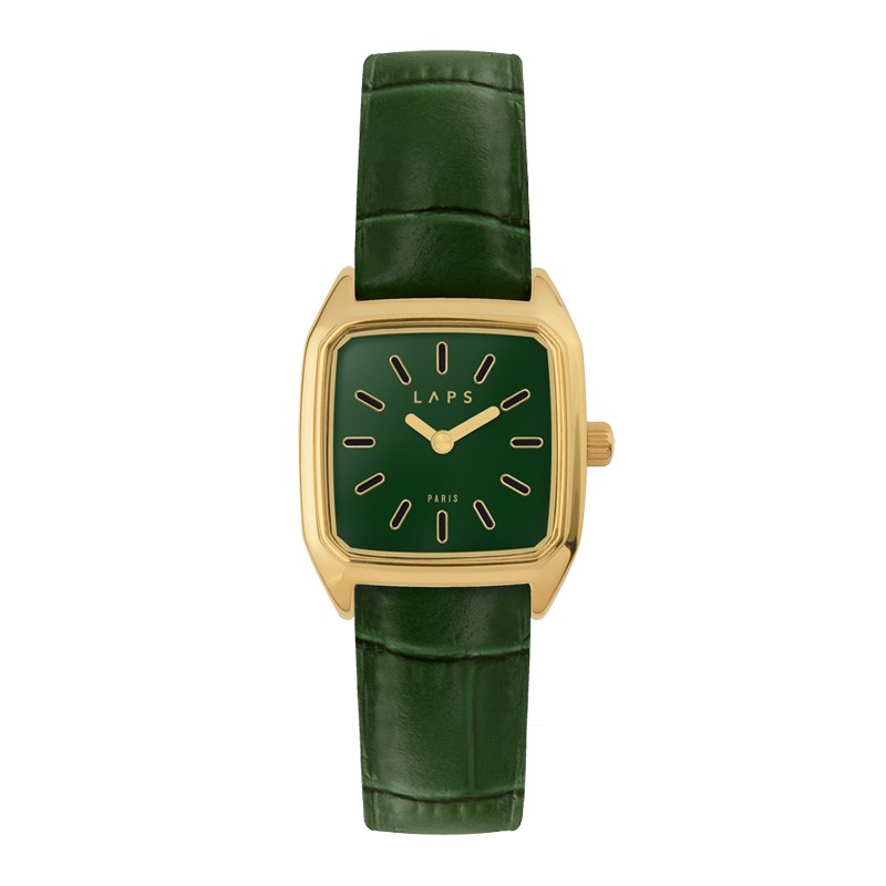 Montre PRIMA BOBY VERTE - cadran carré & bracelet cuir croco - Laps Montre PRIMA BOBY VERTE - cadran carré & bracelet cuir croco - Laps