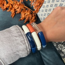 Bracelet jonc élastiqué IBUINA 2  - Crème brillant & Terracotta mat