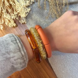 Bracelet jonc élastiqué doré ACARAJE 3 uni - Terre de Sienne mat