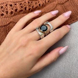 Bague 3 en 1 Argent argent doré - Anneaux antiques Onyx noir TAILLE 54