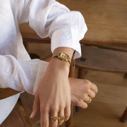 Montre PRIMA ADULTS ONLY - cadran carré & bracelet tressé doré