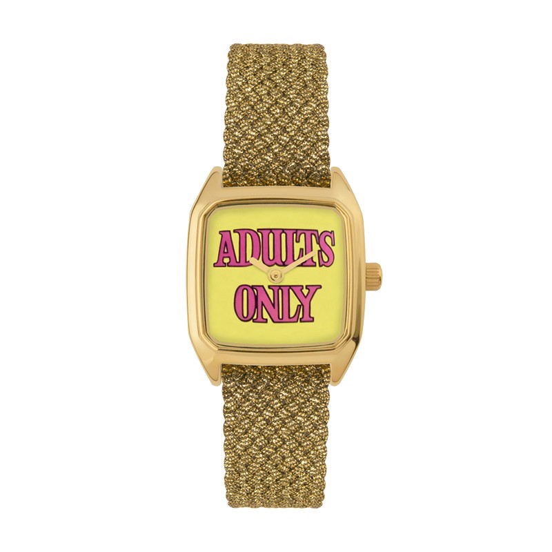 Montre PRIMA ADULTS ONLY - cadran carré & bracelet tressé doré Montre PRIMA ADULTS ONLY - cadran carré & bracelet tressé doré