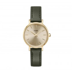 Montre Boho Chic Petite Leather Dark Green, couleur or, cadran rond champagne - CLUSE