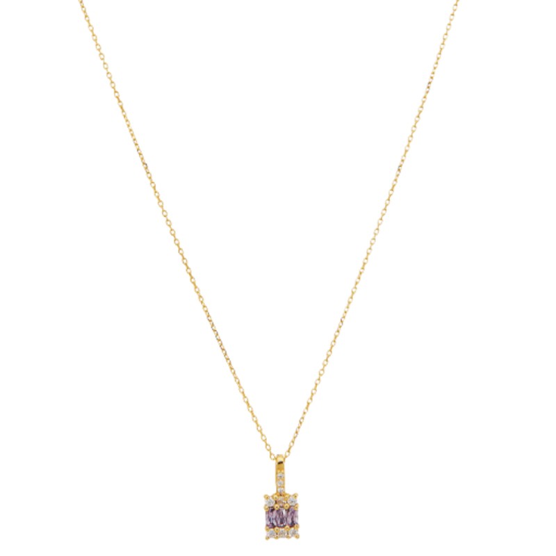 Collier mi-long PONDICHERRY Or - Pendentif Améthyste & Zircons