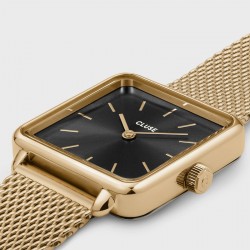 Montre Tetragone Mesh Black, couleur or, cadran carré noir