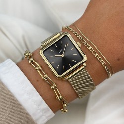 Montre Tetragone Mesh Black, couleur or, cadran carré noir