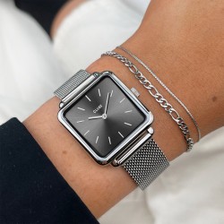 Montre Tétragone Mesh Dark Grey, couleur argent, cadran carré gris foncé
