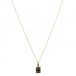 Collier court chaîne fine PONDICHERRY Or - Pendentif Zircons & Cristaux noirs Une à Une