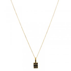 Collier court chaîne fine PONDICHERRY Or - Pendentif Zircons & Cristaux noirs Une à Une