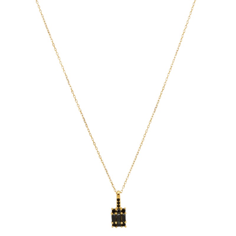 Collier court chaîne fine PONDICHERRY Or - Pendentif Zircons & Cristaux noirs Une à Une