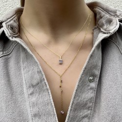 Collier chaîne fine PONDICHERRY Or - Pendentif cristaux blancs & violet