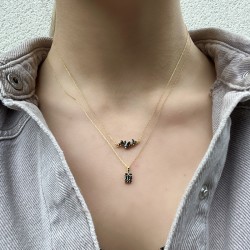 Collier court chaîne fine PONDICHERRY Or - Pendentif Zircons & Cristaux noirs