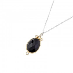 Collier court LEONISSE en Argent -  Pendentif Onyx noir & Zircons blancs