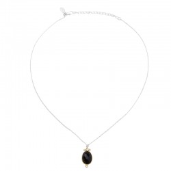 Collier court LEONISSE Argent doré -  Pendentif Onyx noir & Zircons blancs CANYON
