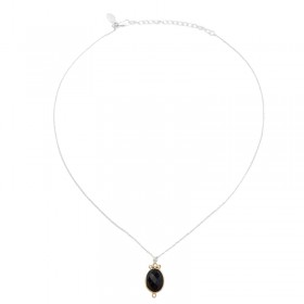 Collier court LEONISSE Argent doré -  Pendentif Onyx noir & Zircons blancs CANYON