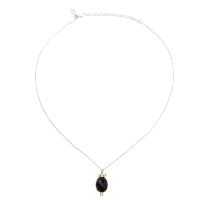 Collier court LEONISSE Argent doré -  Pendentif Onyx noir & Zircons blancs CANYON
