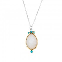 Collier LEONISSE Argent doré -  Pendentif Pierre de Lune & Zircons turquoise CANYON