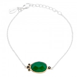 Bracelet fin Léonisse Argent doré - Onyx vert & Zircons noirs CANYON