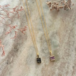 Collier chaîne fine PONDICHERRY Or - Pendentif cristaux blancs & violet