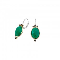 Boucles d'oreilles LEONISSE Argent doré - Onyx vert & Zircons noirs CANYON