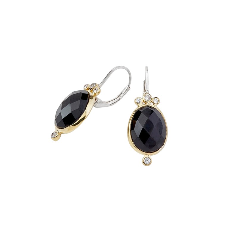 Boucles d'oreilles LEONISSE Argent doré - Onyx noir & Zircons blancs CANYON
