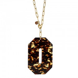 Collier Sautoir Or Cravate  - Pendentif octogonal Ecaille marron LOVELY DAY