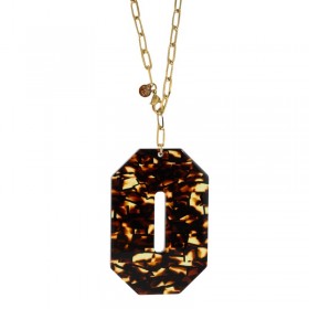 Collier Sautoir Or Cravate  - Pendentif octogonal Ecaille marron LOVELY DAY