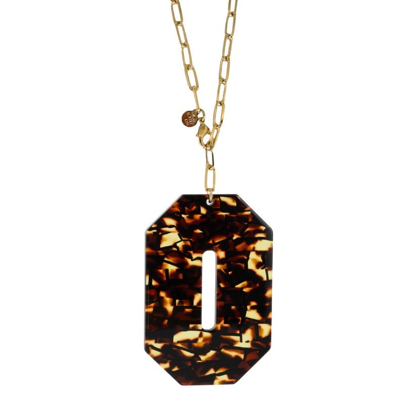 Collier Sautoir Or Cravate - Pendentif octogonal Ecaille marron LOVELY DAY Collier Sautoir Or Cravate - Pendentif octogonal Ecaille marron LOVELY DAY