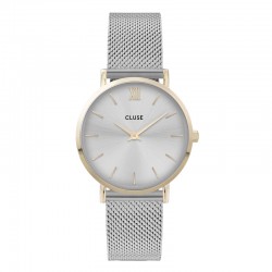 Montre Minuit Mesh Bicolour, cadran rond gris clair & bracelet milanais - CLUSE