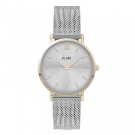 Montre Minuit Mesh Bicolour, cadran rond gris clair & bracelet milanais - CLUSE