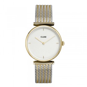 Montre Triomphe Mesh Bicolour, cadran rond blanc & bracelet milanais - CLUSE