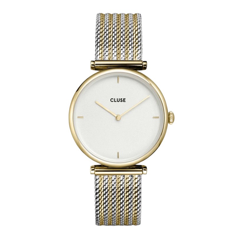 Montre Triomphe Mesh Bicolour, cadran rond blanc & bracelet milanais - CLUSE Montre Triomphe Mesh Bicolour, cadran rond blanc & bracelet milanais - CLUSE