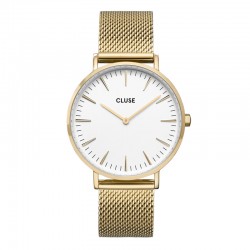 Montre Boho Chic Mesh, Gold, cadran rond noir & bracelet milanais - CLUSE