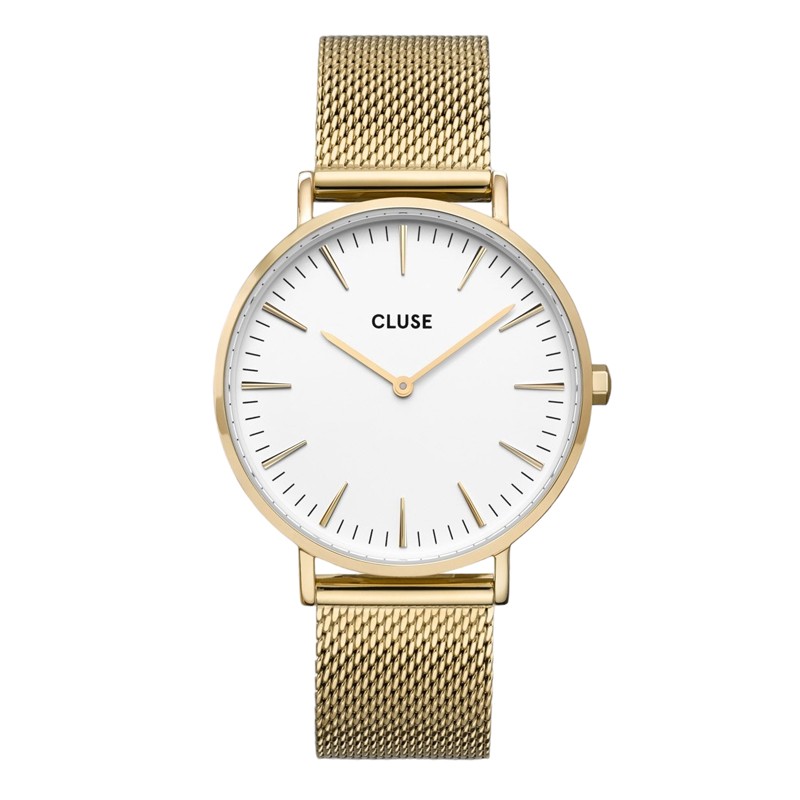 Montre Boho Chic Mesh, Gold, cadran rond noir & bracelet milanais - CLUSE Montre Boho Chic Mesh, Gold, cadran rond noir & bracelet milanais - CLUSE