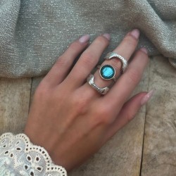 Bague 3 en 1 Argent argent doré - Anneaux antiques Labradorite grise TAILLE 52