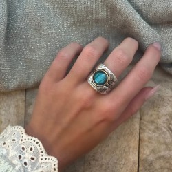 Bague 3 en 1 Argent argent doré - Anneaux antiques Labradorite grise TAILLE 58