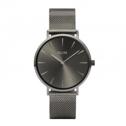 Montre Boho Chic Mesh Dark Grey, cadran rond noir & bracelet milanais - CLUSE