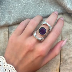 Bague 3 en 1 Argent doré - Anneaux antiques Améthyste violette TAILLE 60