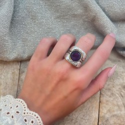 Bague 3 en 1 Argent doré - Anneaux antiques Améthyste violette TAILLE 52
