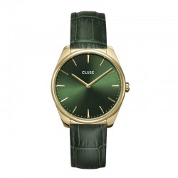 Montre Féroce Leather Forest Green Gold, cadran rond vert & bracelet cuir croco - CLUSE