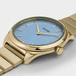 Montre Féroce Petite Steel Blue, couleur or, cadran rond bleu
