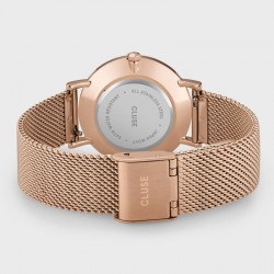 Montre Minuit Mesh Rose Gold, cadran rond blanc & bracelet milanais