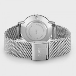 Montre Minuit Mesh Silver, cadran rond blanc & bracelet milanais