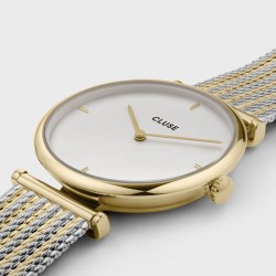 Montre Triomphe Mesh Bicolour, cadran rond blanc & bracelet milanais